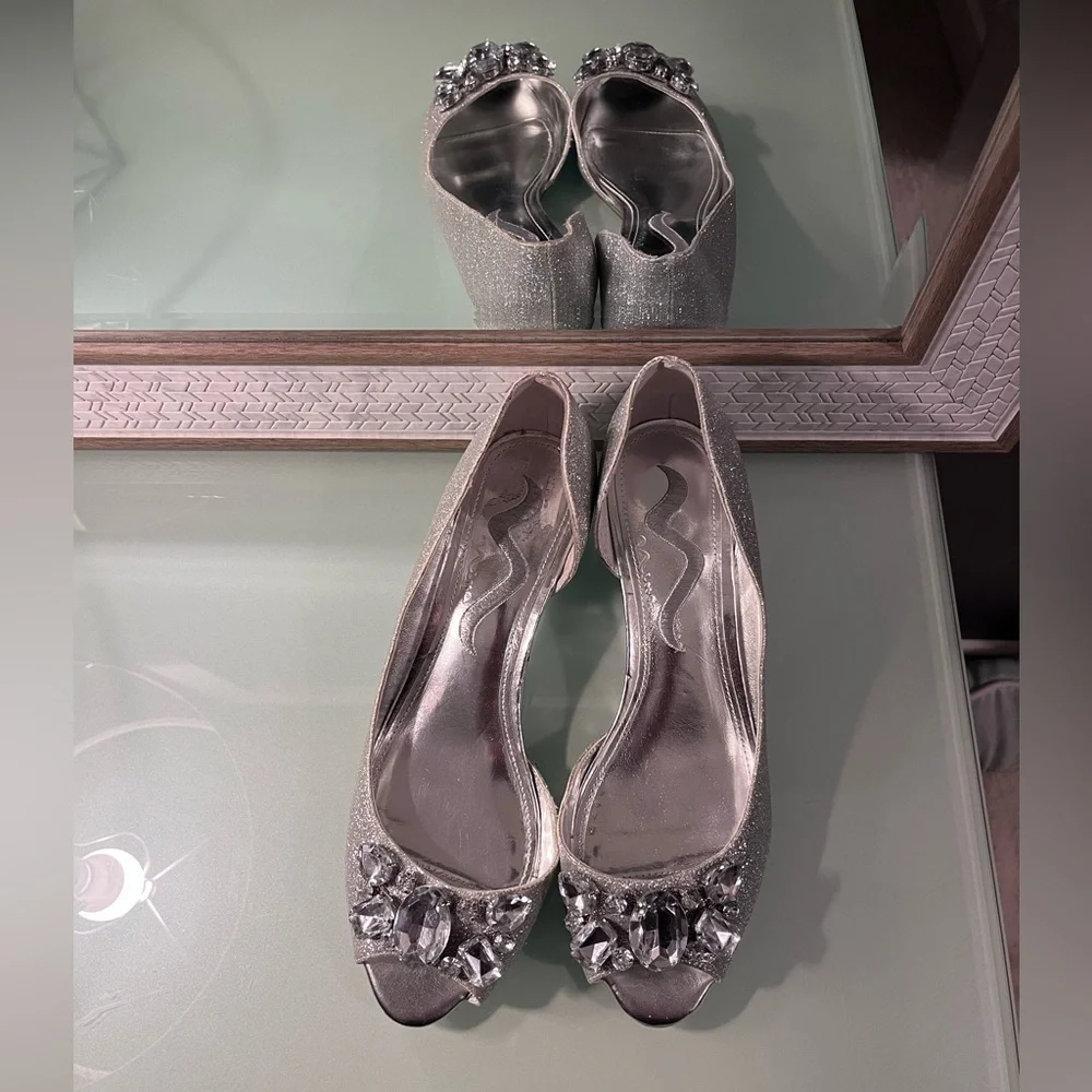 NINA Silver glitter with gems wedge heels